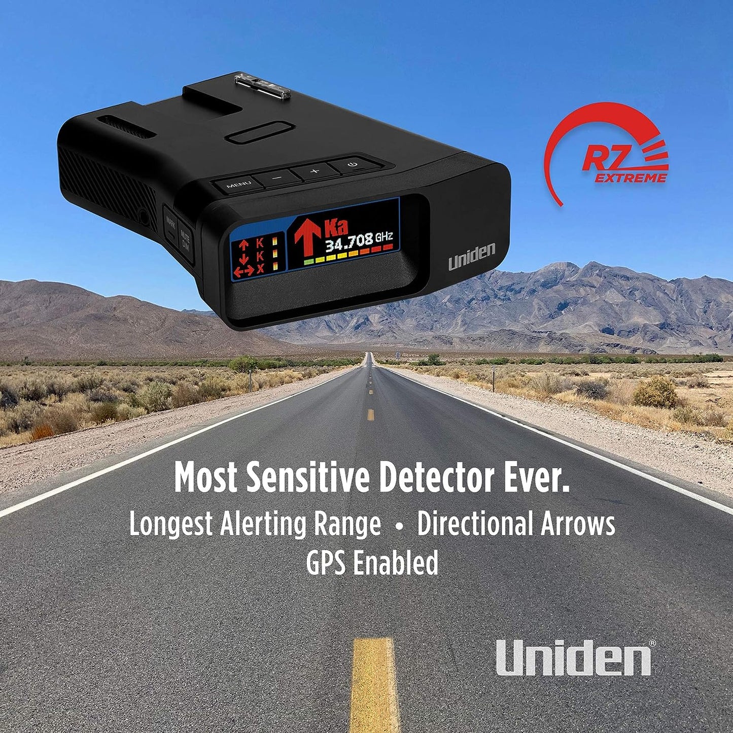 Uniden R7 most sensitive radar detector with directional arrows for advanced threat awareness