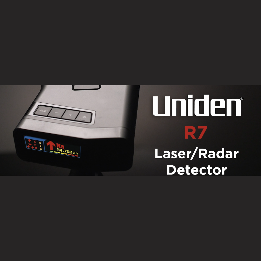 Uniden R7 radar detector features video thumbnail highlighting performance and advanced technology