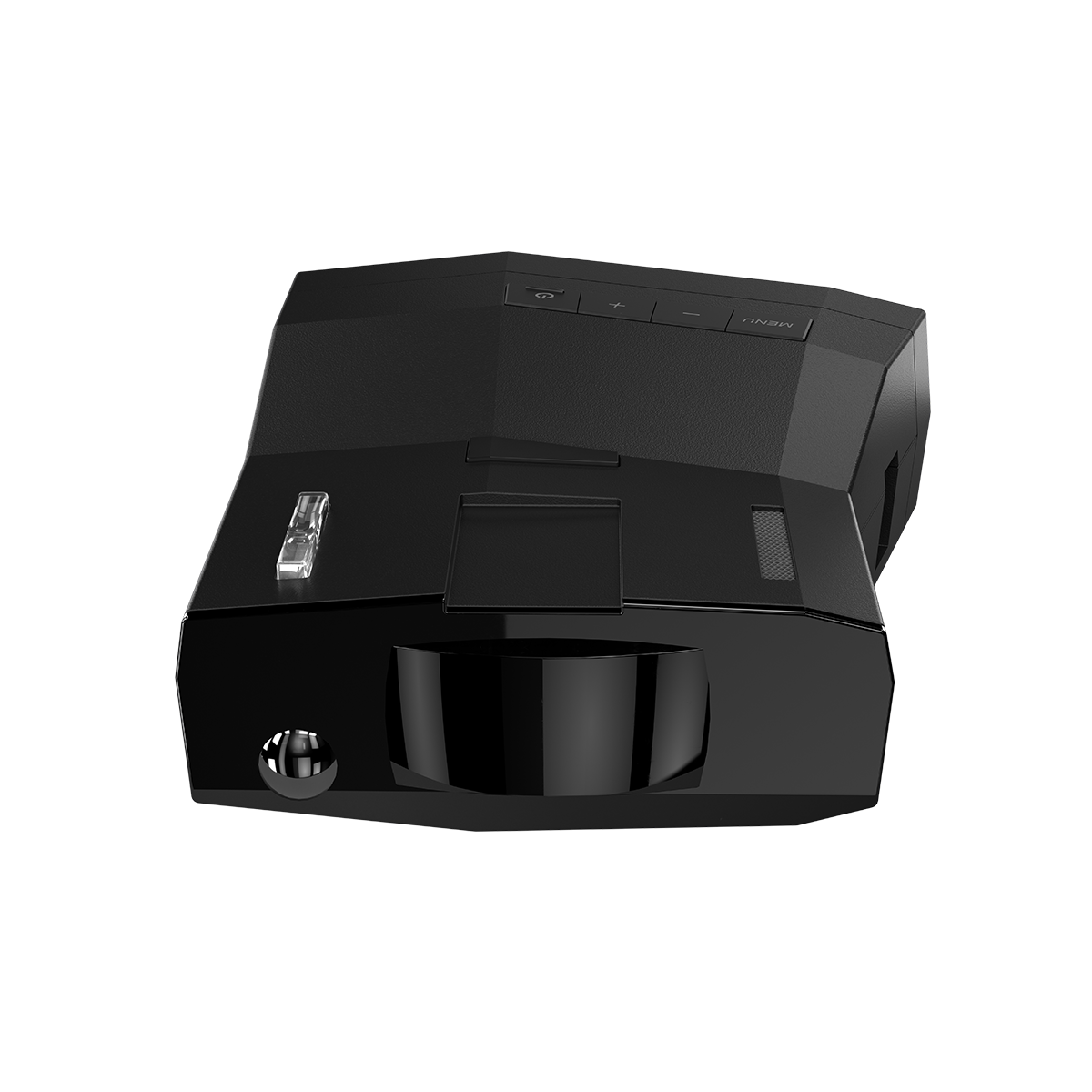 Uniden R8W radar detector back view with top control buttons visible