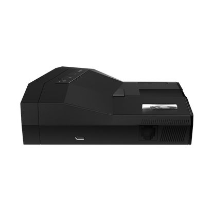 Uniden R8W radar detector top right side close-up view showing design details