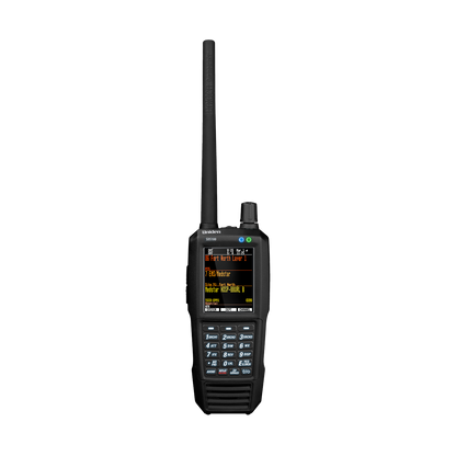 Uniden SDS100 police scanner wide front view with screen on